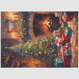 暖炉の灯りとクリスマスの朝のデコパージュペーパー 薄葉紙
