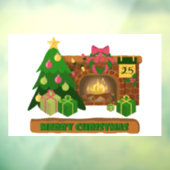 暖炉の焚き火のクリスマスツリーの近くでメリークリスマス ウィンドウサイン (シート3)