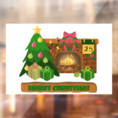 暖炉の焚き火のクリスマスツリーの近くでメリークリスマス ウィンドウサイン (シート2)