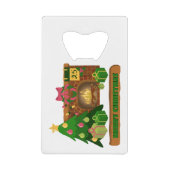 暖炉の焚き火のクリスマスツリーの近くでメリークリスマス クレジットカード栓抜き (正面)