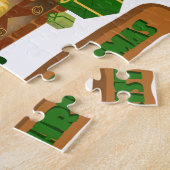 暖炉の焚き火のクリスマスツリーの近くでメリークリスマス ジグソーパズル (側面)