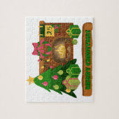 暖炉の焚き火のクリスマスツリーの近くでメリークリスマス ジグソーパズル (縦)