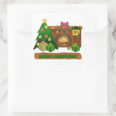 暖炉の焚き火のクリスマスツリーの近くでメリークリスマス スクエアシール (バッグ)