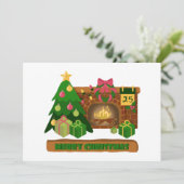 暖炉の焚き火のクリスマスツリーの近くでメリークリスマス 招待状 (スタンド正面)