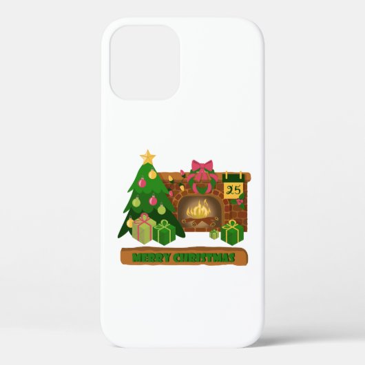 暖炉の焚き火のクリスマスツリーの近くでメリークリスマス Case-Mate iPhoneケース (裏面)