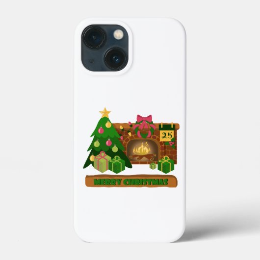 暖炉の焚き火のクリスマスツリーの近くでメリークリスマス Case-Mate iPhoneケース (裏面)
