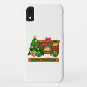 暖炉の焚き火のクリスマスツリーの近くでメリークリスマス iPhone XRケース