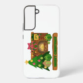 暖炉の焚き火のクリスマスツリーの近くでメリークリスマス SAMSUNG GALAXYケース (裏面)