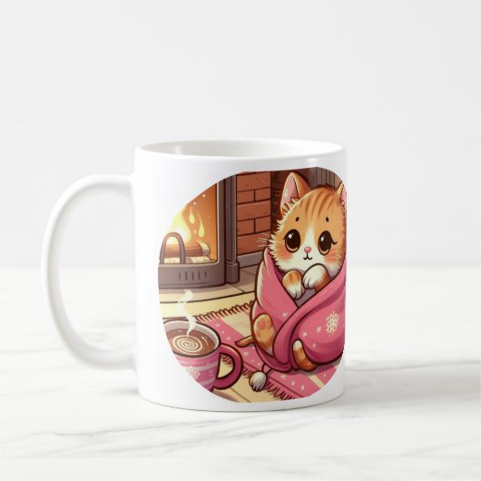 暖炉の詩のマグのそばの居心地の良い猫 コーヒーマグカップ (左)