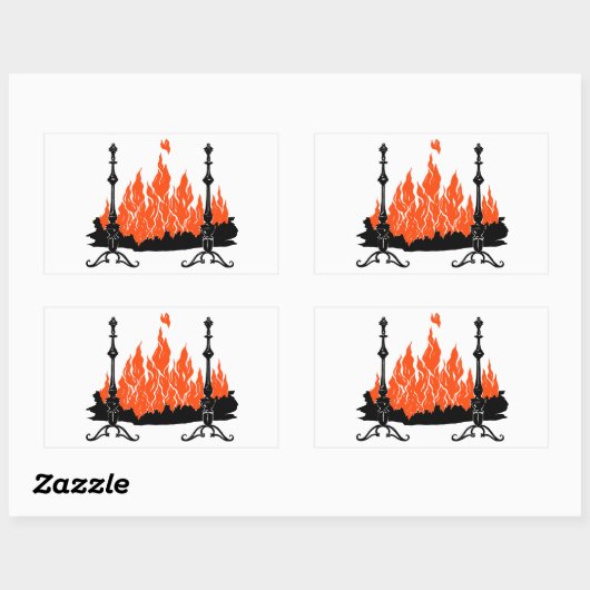 暖炉の赤い炎のシルエットアート 長方形シール (シート)