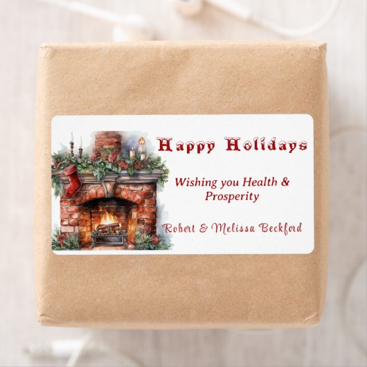 暖炉の赤い靴下 ホリーの葉 キャンドル ラベル (インサイチュ)