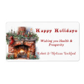 暖炉の赤い靴下 ホリーの葉 キャンドル ラベル (正面)