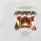 暖炉の靴下　プレゼント　グリーンパーティー 招待状 (正面/裏面)
