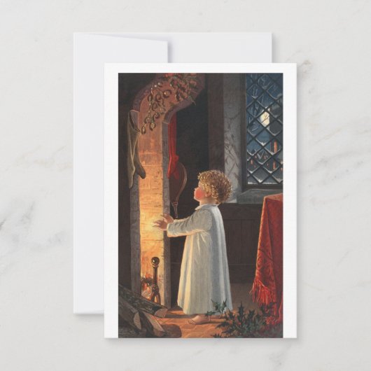 暖炉を描いたクリスマスイメージ、ストッキングA 招待状 (正面)