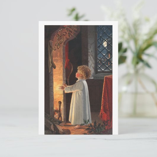 暖炉を描いたクリスマスイメージ、ストッキングA 招待状 (スタンド正面)