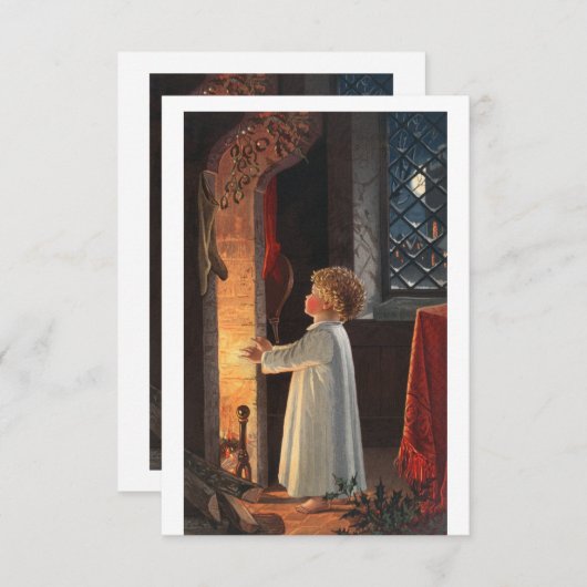 暖炉を描いたクリスマスイメージ、ストッキングA 招待状 (正面/裏面)