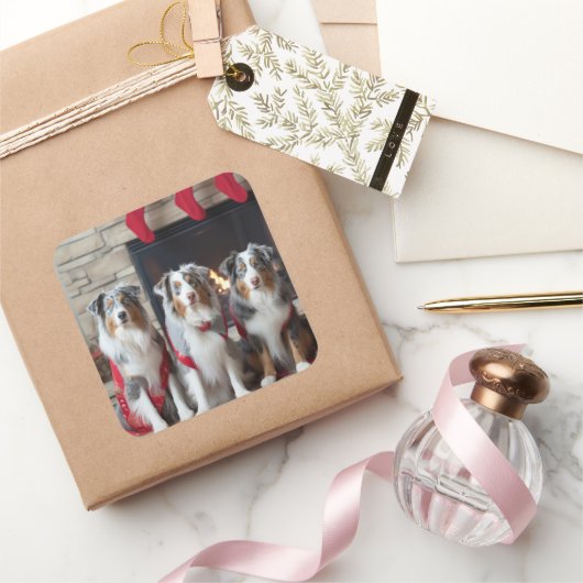 暖炉クリスマスによるオーストラリアの羊飼い スクエアシール (ギフト)