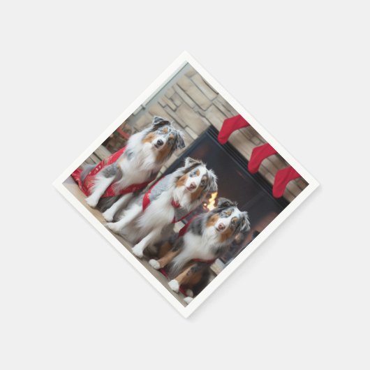 暖炉クリスマスによるオーストラリアの羊飼い スタンダードカクテルナプキン (角)