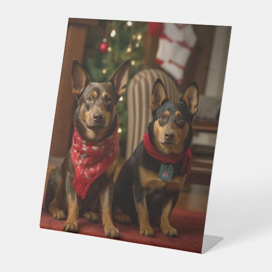 暖炉クリスマスまでにオーストラリアのケルピー 台座サイン (正面)