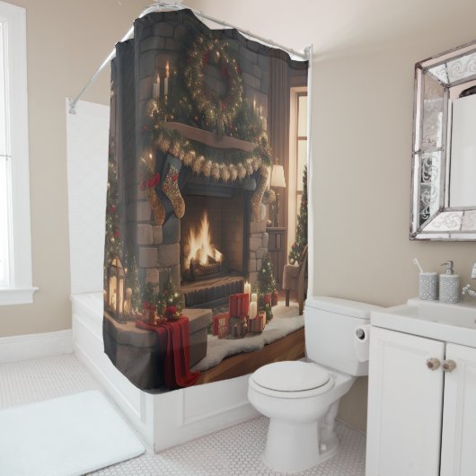 暖炉クリスマスシャワーカーテン シャワーカーテン (インサイチュ)