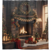 暖炉クリスマスシャワーカーテン シャワーカーテン (正面)