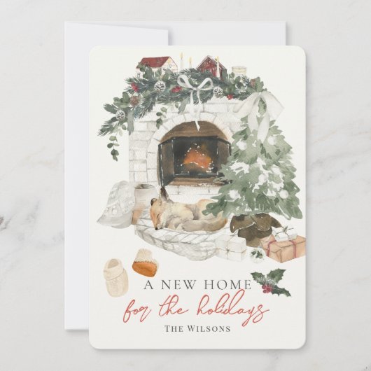 暖炉クリスマスツリーキツネ水の色ニューホームH シーズンカード (正面)