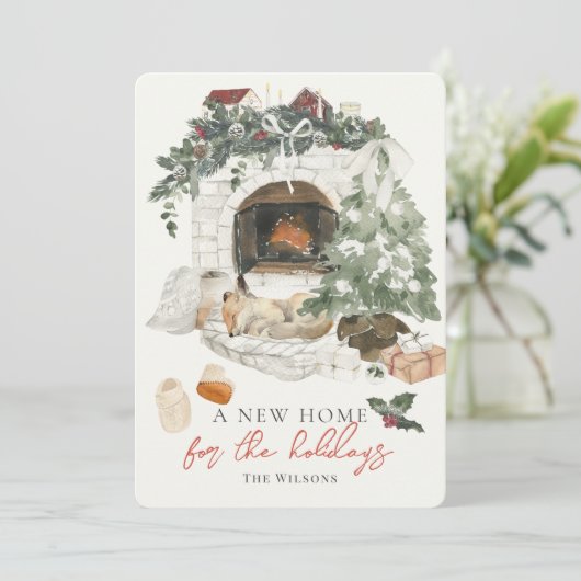 暖炉クリスマスツリーキツネ水の色ニューホームH シーズンカード (スタンド正面)