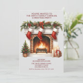 暖炉ストッキングプレゼント赤パーティー 招待状 (スタンド正面)