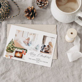 暖炉ストッキング&クリスマスツリー写真 招待状