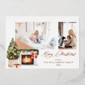 暖炉ストッキング&クリスマスツリー写真 箔招待状 (正面)