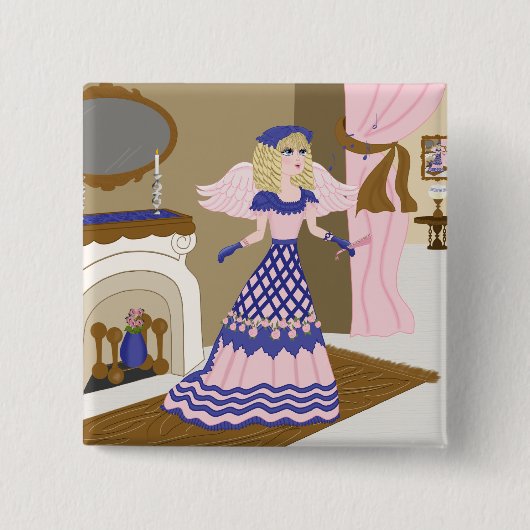 暖炉ビクトリアンで歌うエンジェルブルーとピンク 缶バッジ (正面)