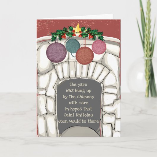 暖炉糸編おもしろい機編み物クリスマス シーズンカード (正面)