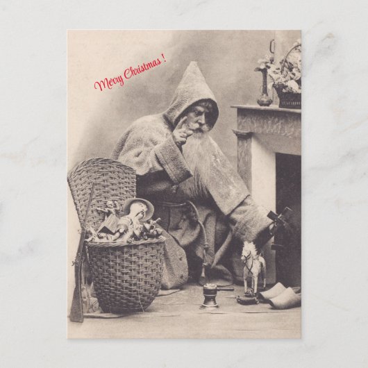 暖炉離れのクリスマスにサンタのプレゼント ポストカード (正面)