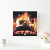 暖炉 スクエア壁時計 (ホーム)