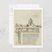 暖炉(ペンとインク)のスケッチデザイン ポストカード (正面/裏面)