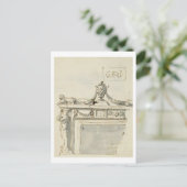 暖炉(ペンとインク)のスケッチデザイン ポストカード (スタンド正面)