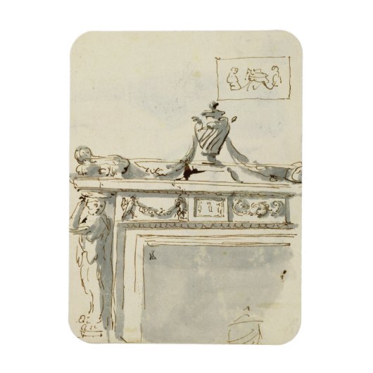 暖炉（ペンとインク）のスケッチデザイン マグネット (縦)