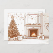 暖炉、木、ギフトと居心地の良いクリスマスルーム シーズンポストカード (正面/裏面)