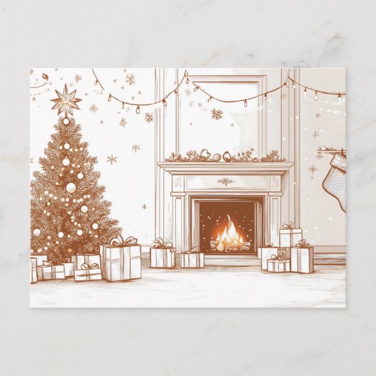 暖炉、木、ギフトと居心地の良いクリスマスルーム シーズンポストカード (正面)