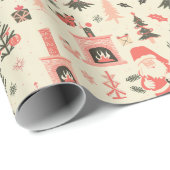 暖炉、木、サンタを持つクリスマスパターン ラッピングペーパー (ロールコーナー)