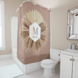 暖素朴かいニュートラルカラーズモノグラム シャワーカーテン