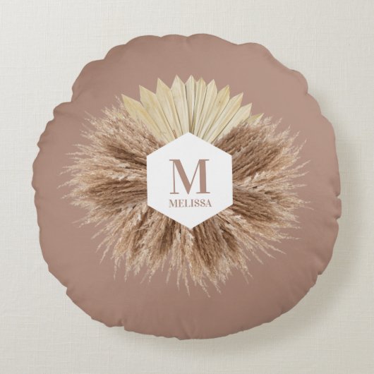 暖素朴かいニュートラルカラーズモノグラム ラウンドクッション (正面)