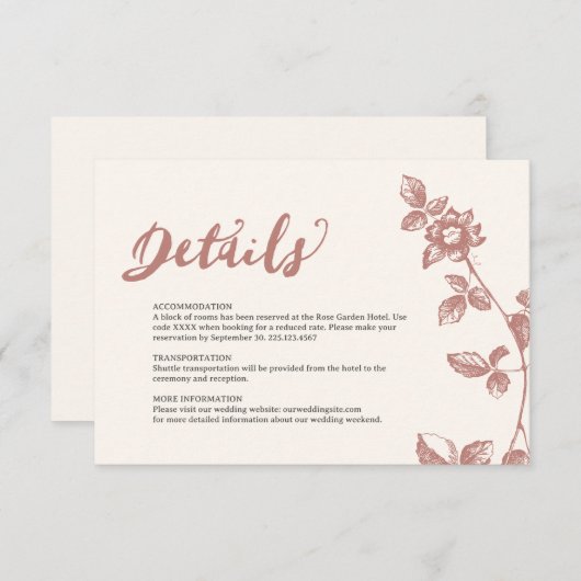 暖素朴かいバラお洒落フローラ結婚の詳細 エンクロージャーカード (正面/裏面)