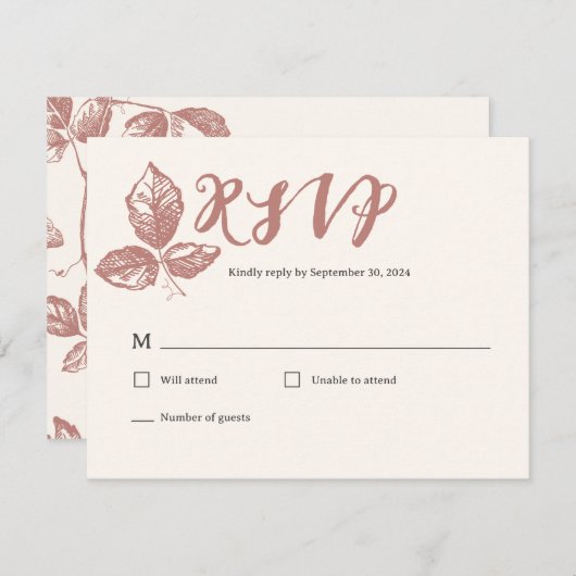 暖素朴かいバラお洒落フローラ結婚の 出欠カード (正面/裏面)