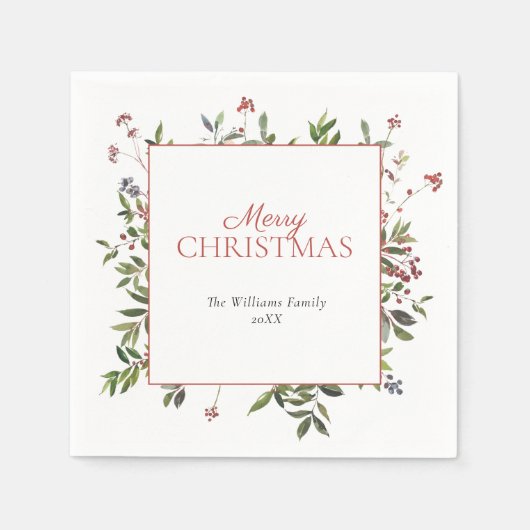 暖素朴かい冬のベリーメリークリスマス スタンダードカクテルナプキン (正面)