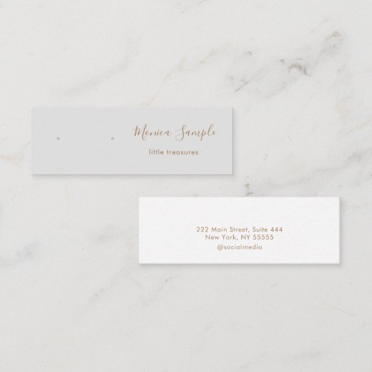 暖色シルバーグレーグラデーションスクリプトスタッドイヤリングディスプレイ スキニー名刺 (正面/裏面)