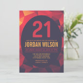 暖色ポリゴンモダン21歳の誕生日 招待状 (スタンド正面)