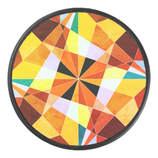 暖色角度クール幾何形状 アイスホッケーパック (正面)