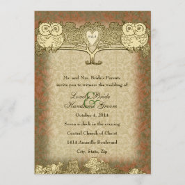 暖色赤金ゴールドヴィンテージ梟結婚式招待状 招待状