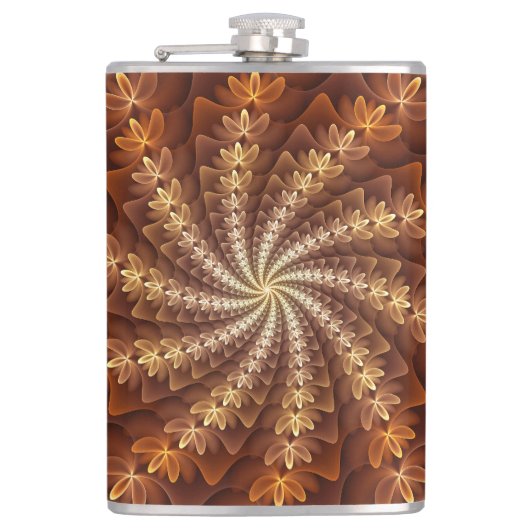 暖色、フラクタルトリップ（幻覚体験）のようなアモダンートパターン フラスク (正面)